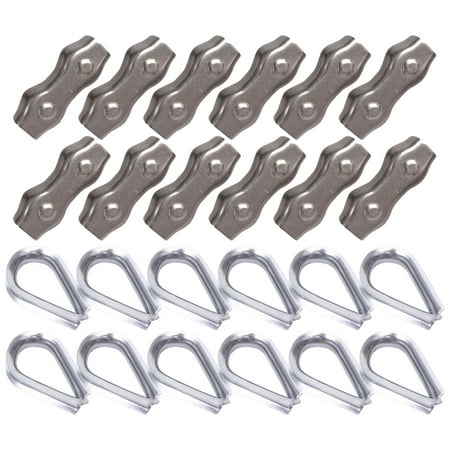 Yannee 12-Kit Duplex Clamp and Wire Rope Thimble Kit 304 Stainless Steel Rope Clip
