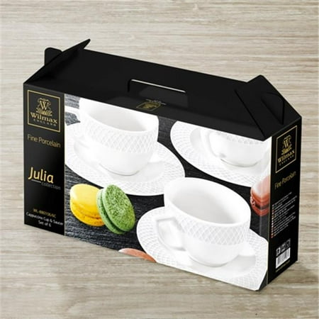 Wilmax 880106 170 ml Cappuccino Cup & Saucer Set of 6 White - Pack of 8