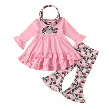 SYNPOS 6M-5Y Toddler Baby Girl Outfits Ruffle Long Sleeve Solid Color Dress Tops Bell Bottom Flared Pants Scarf Clothes Set
SYNPOS 6M-5Y Toddler Baby Girl Outfits Ruffle Long Sleeve Solid Color Dress Tops Bell Bottom Flared Pants Scarf Clothes Set