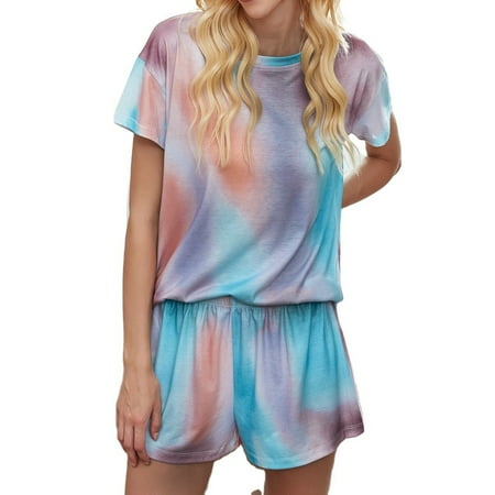 Womens Tie Dye Printed Pajamas Set Cotton Lounge Sets Short Sleeve Tops and Shorts 2 Piece Sleepwear Pj Sets
Womens Tie Dye Printed Pajamas Set Cotton Lounge Sets Short Sleeve Tops and Shorts 2 Piece Sleepwear Pj Sets