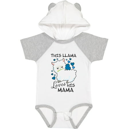 Inktastic This Llama Loves His Mama with Blue Hearts Gift Baby Boy Bodysuit