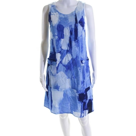 Claire Desjardins Womens Linen Tie Dye Print Shift Dress Blue Size XS
