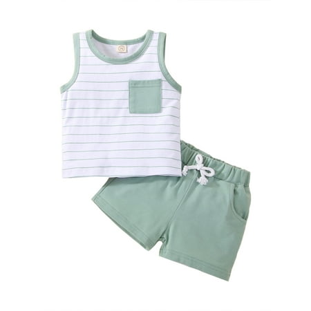 aturustex Toddler Baby Boy Summer Clothes Stripe Sleeveless Crew Neck Tank Tops + Solid Shorts 2Pcs Set
aturustex Toddler Baby Boy Summer Clothes Stripe Sleeveless Crew Neck Tank Tops + Solid Shorts 2Pcs Set
