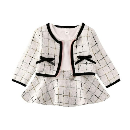 WALLARENEAR 2PCS Toddler Baby Girl Long Sleeve Black Bow Cardigan Coat + Long Sleeve Splicing Plaid A-line Dress Sets (White 18-24 Months)
WALLARENEAR 2PCS Toddler Baby Girl Long Sleeve Black Bow Cardigan Coat + Long Sleeve Splicing Plaid A-line Dress Sets (White 18-24 Months)