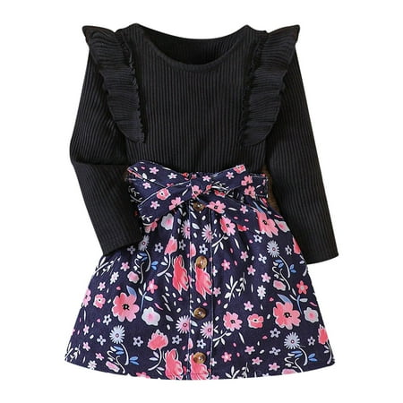 Toddler Girls Outfit Sets Autumn Ruffled Top Flower Dark Blue Skirt Floral Print Skirt Solid Color Top Casual Suit
Toddler Girls Outfit Sets Autumn Ruffled Top Flower Dark Blue Skirt Floral Print Skirt Solid Color Top Casual Suit