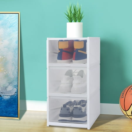 MIARHB 3pc Large Dust-Proof Drawer Transparent Shoe Box Household Classified Box White