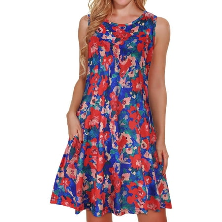 Maternity Dress Pink Dress for Women Women s Leisure Baggy Pocket Knee Length Dress Sleeveless Crewneck Print Beach Dresses on Clearance Dress Pants Women Skims Dupes Dress Red XL