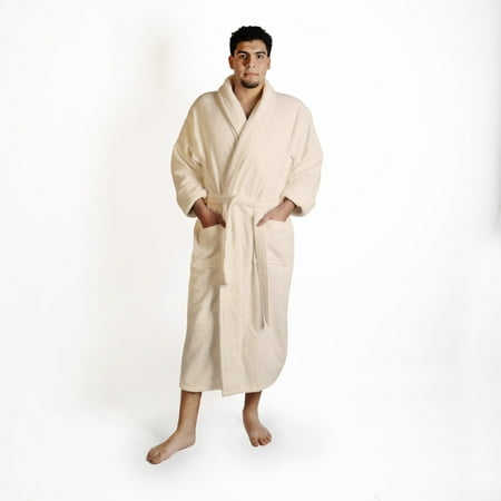 Men s Turkish Cotton Terry Ultra-Soft and Absorbent Long Bathrobe Cream
