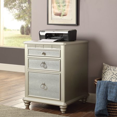 Furniture of America Cord Glam Silver Solid Wood 3-drawer File Cabinet