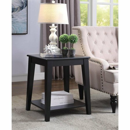 Carter Black Wood Side Table with Charging Station