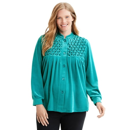 Only Necessities Women s Plus Size Smocked Velour 25& Robe