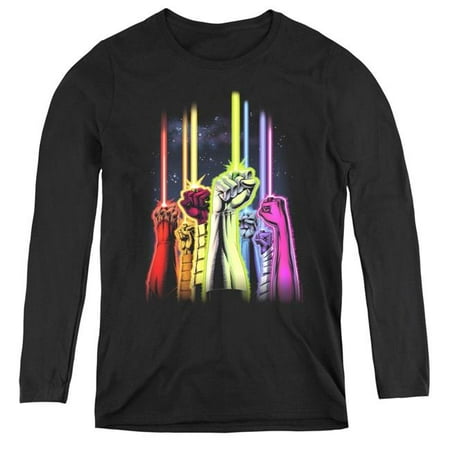 Trevco Sportswear GL236-WL-3 Green Lantern & Rainbow Corps Womens Long Sleeve T-Shirt, Black - Large