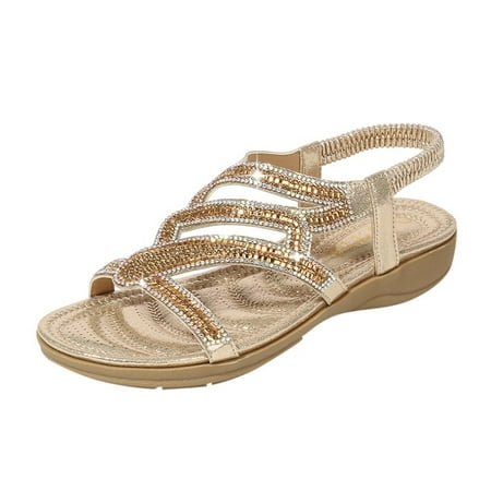 

Women Slip On Wedges Sandals Casual Bling Rhinestone Strap Sandals Open Toe Slide Sandals Beach Shoes Sandals Wide Width for Women Womens Summer Shoes And Sandals