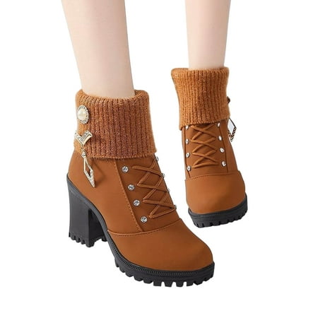 

Boots Deals AnuYalueWomen s Combat Boots Lace up Ankle Booties Lug Sole Chunky Heel Snow Boots Winter Shoes Warm Slip On Boots for Women