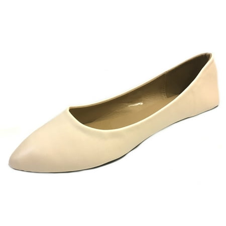 Shoes8teen Women s Pointy Toe Ballet Flats 8801 Nude PU 11