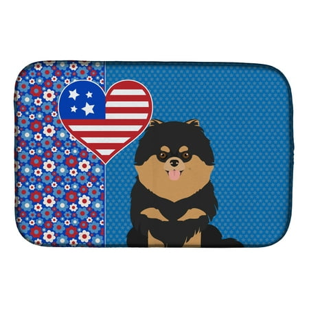 Black and Tan Pomeranian USA American Dish Drying Mat 14 in x 21 in