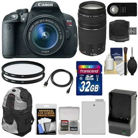 Canon EOS Rebel T5i Digital SLR Camera & EF-S 18-55mm IS STM Lens with EF 75-300mm III Lens + 32GB Card + Battery & Charger + Backpack + Filters Kit Canon EOS Rebel T5i Digital SLR Camera & EF-S 18-55mm IS STM Lens with EF 75-300mm III Lens + 32GB Card + Battery & Charger + Backpack + Filters Kit