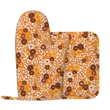 Oven Mitts and Pot Holders Sets - Hippie Ditsy Floral Heat Resistant Silicone Oven Gloves (Left Glove) with Non-Slip Silicone Surface and hot pads for kitchen Baking Cooking 
Oven Mitts and Pot Holders Sets - Hippie Ditsy Floral Heat Resistant Silicone Oven Gloves (Left Glove) with Non-Slip Silicone Surface and hot pads for kitchen Baking Cooking