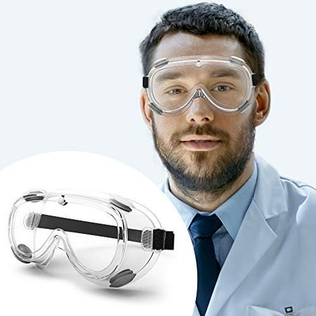 Safety Goggles Medical Goggles Fit Over Eyeglasses Anti-Fog Safety Glasses Clear Lab Goggles Protective Eyewear FA-03 (Transparent frame&Clear lens)