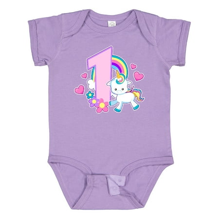 Inktastic I Am 1 Year Old with Unicorn and Hearts Gift Baby Girl Bodysuit