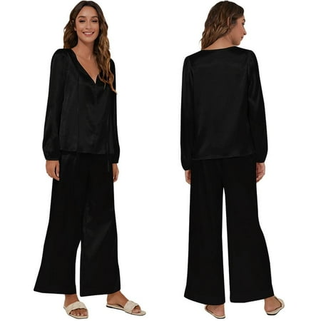 Monfince Autumn Spring Womens Silk Satin Pajamas Two-Piece V-neck Loungewear Long Sleeve Loose Sleepwear Button-Down Nightgown
Monfince Autumn Spring Womens Silk Satin Pajamas Two-Piece V-neck Loungewear Long Sleeve Loose Sleepwear Button-Down Nightgown