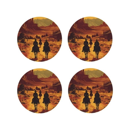 Leather Coasters Set of 4 - 70s Western Cowboy Lightweight Non-Slip Drink Coasters for Desk Anti-Scalding Desk Cup Coasters for Office Table Decor Round Shape
Leather Coasters Set of 4 - 70s Western Cowboy Lightweight Non-Slip Drink Coasters for Desk Anti-Scalding Desk Cup Coasters for Office Table Decor Round Shape