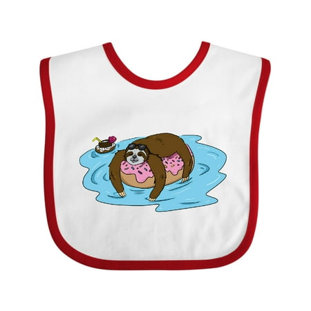 Inktastic Relaxing Sloth on a Donut Float Gift Baby Boy or Baby Girl Bib