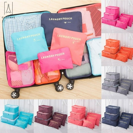 GustaveDesign 6 Pack Travel Storage Bag Multi-functional Sorting Packages Luggage Travel Packing Pouches Household Portable Waterproof Organizer "Navy"