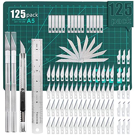 125 PCS Precision Carving Craft Hobby Knife Kit Include 110 PCS Carving Blades with 2 Handles 11PCS SK5 Art Blades with 1 Handles Cutting Board Steel Rule for DIY Art Work Cutting Hobby
125 PCS Precision Carving Craft Hobby Knife Kit Include 110 PCS Carving Blades with 2 Handles 11PCS SK5 Art Blades with 1 Handles Cutting Board Steel Rule for DIY Art Work Cutting Hobby