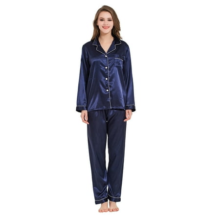 DEJI Womens Silk Satin Pajamas Set 2-Piece Women Button Down Pajamas Long Sleeve Loungewear Set for Women
DEJI Womens Silk Satin Pajamas Set 2-Piece Women Button Down Pajamas Long Sleeve Loungewear Set for Women