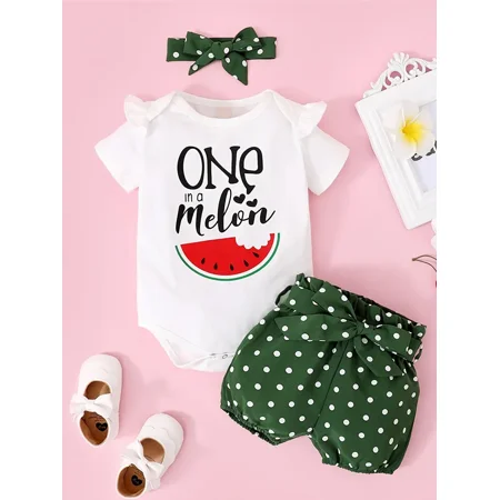 Baby Watermelon Printed Bodysuit & Polka Dot Shorts & Headband Romper Onesie Baby Clothes
Baby Watermelon Printed Bodysuit & Polka Dot Shorts & Headband Romper Onesie Baby Clothes