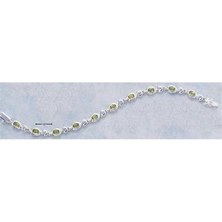 Sterling Silver 7 Inch GemStone Bracelet with Alternating Round Blue Topaz & Oval Peridot