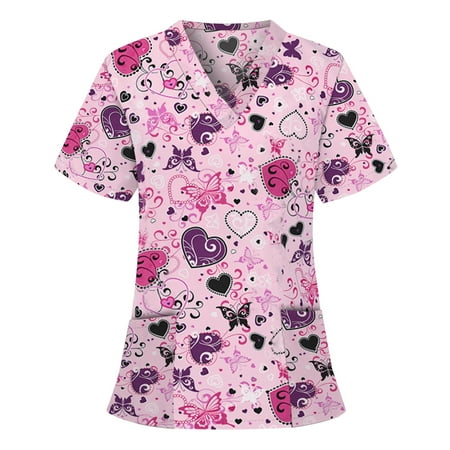 COUTEXYI Valentine s Day Scrubs Tops Women Nurse Working Uniforms Love Heart Print V Neck Short Sleeve Medical Scrub Shirts
COUTEXYI Valentine s Day Scrubs Tops Women Nurse Working Uniforms Love Heart Print V Neck Short Sleeve Medical Scrub Shirts