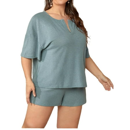 Casual Plain Notched Short Sets Cadet Blue Elbow-Length Plus Size Pajama Sets
Casual Plain Notched Short Sets Cadet Blue Elbow-Length Plus Size Pajama Sets
