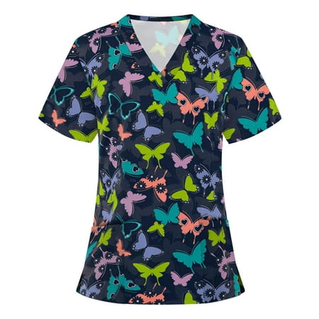 Scrubs for Women Tops Funny Butterfly Print Workwear Shirts with Pockets V-Neck Cute Graphic TShirt Working Uniform
Scrubs for Women Tops Funny Butterfly Print Workwear Shirts with Pockets V-Neck Cute Graphic TShirt Working Uniform