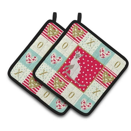 7.5 x 7.5 in. Siamese Modern Cat Love Pair of Pot Holders