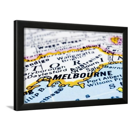 Close Up Of Melbourne On Map, Australia Framed Print Wall Art By mtkang