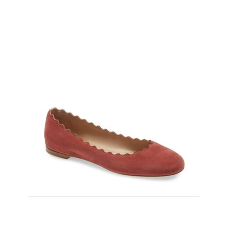 CHLOE Womens Pink Scalloped Lauren Round Toe Slip On Leather Ballet Flats 37.5