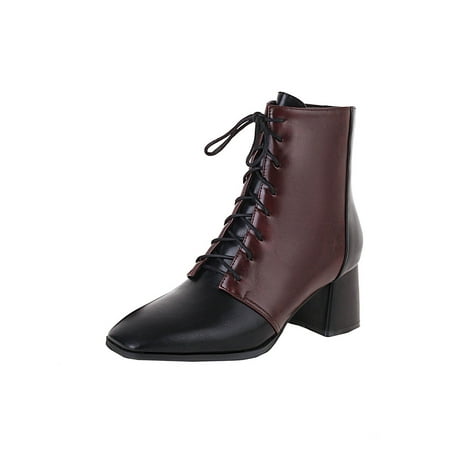 Boots for Women Thick-heeled Short Boots Lace-up Women s Shoes For Autumn And Winter New Color Matching Mid-heel Small Square Toe
Boots for Women Thick-heeled Short Boots Lace-up Women s Shoes For Autumn And Winter New Color Matching Mid-heel Small Square Toe