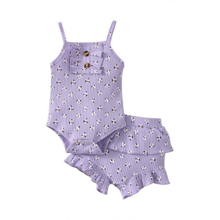 Thaisu Baby Girls 2Pcs Suit Floral Print Sleeveless Snap Crotch Sling Romper + Ruffle Elastic Waist Shorts
Thaisu Baby Girls 2Pcs Suit Floral Print Sleeveless Snap Crotch Sling Romper + Ruffle Elastic Waist Shorts