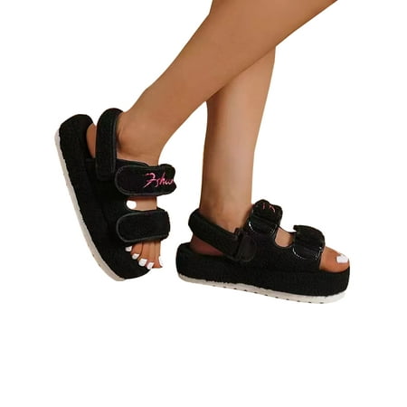 Zodanni Ladies Lightweight Plush Slide Sandal Walking Breathable Platform Fuzzy Sandals Casual Ankle Strap Black 6.5
Zodanni Ladies Lightweight Plush Slide Sandal Walking Breathable Platform Fuzzy Sandals Casual Ankle Strap Black 6.5