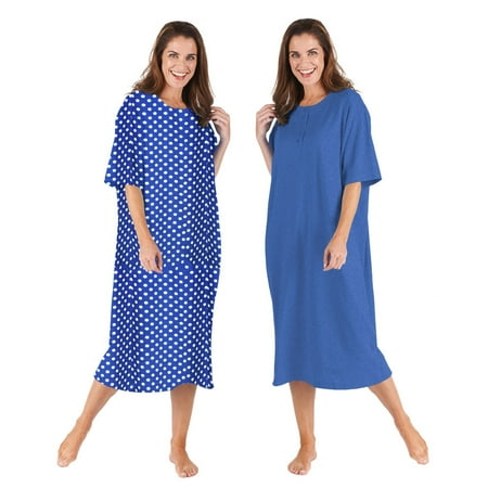 Womens Henley Nightshirts - Set of 2 Long Nightgowns For Women