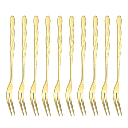 10pcs Stainless Steel Fruit Picks Two Prongs Dessert Fork Salad Forks Party Supplies for Hotel KTV Bar (Golden)
10pcs Stainless Steel Fruit Picks Two Prongs Dessert Fork Salad Forks Party Supplies for Hotel KTV Bar (Golden)