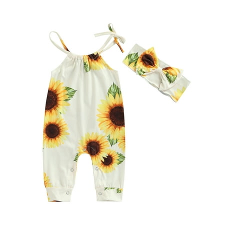 Frobukio Newborn Infant Baby Girls Romper Outfit Summer Sunflower Printing Sleeveless Jumpsuit + Bow Headwear Set Yellow 3-6 Months
Frobukio Newborn Infant Baby Girls Romper Outfit Summer Sunflower Printing Sleeveless Jumpsuit + Bow Headwear Set Yellow 3-6 Months