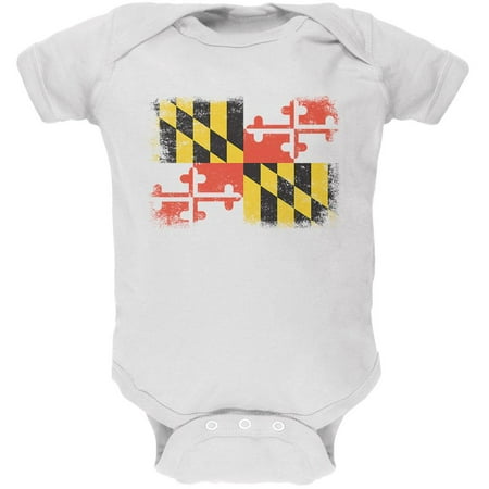 Born and Raised Maryland State Flag Soft Baby One Piece White 3-6 M