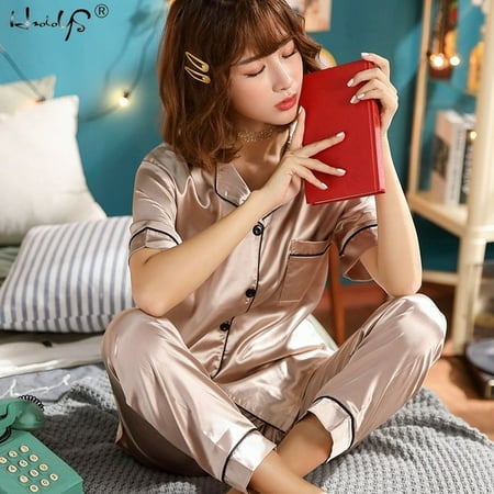 Womens Silk Satin Pajamas Pyjamas Set Sleepwear Pijama Pajamas Suit Female Sleep Two Piece Set Women s Loungewear Plus Size
Womens Silk Satin Pajamas Pyjamas Set Sleepwear Pijama Pajamas Suit Female Sleep Two Piece Set Women s Loungewear Plus Size