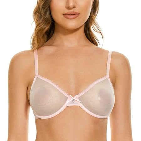 Wingslove Women s Underwire See Through Unlined Push Up Multiway Bra Pink 34DD