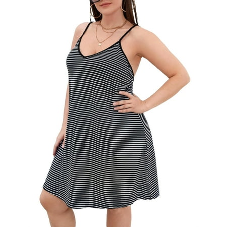 Sexy Striped Spaghetti Strap Slip Dress Black and White Sleeveless Plus Size Nightgowns & Sleepshirts
Sexy Striped Spaghetti Strap Slip Dress Black and White Sleeveless Plus Size Nightgowns & Sleepshirts
