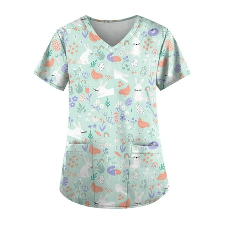CHMORA Women s Performance V-Neck Medical Scrub Stretch Tops Sky Blue S