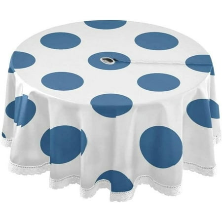 

Hyjoy Blue Dots Outdoor Round Tablecloth Waterproof Stain-Resistant Non-Slip Circular Tablecloth 60 Inch with Umbrella Hole and Zipper for Tabletop Backyard Party BBQ Decor